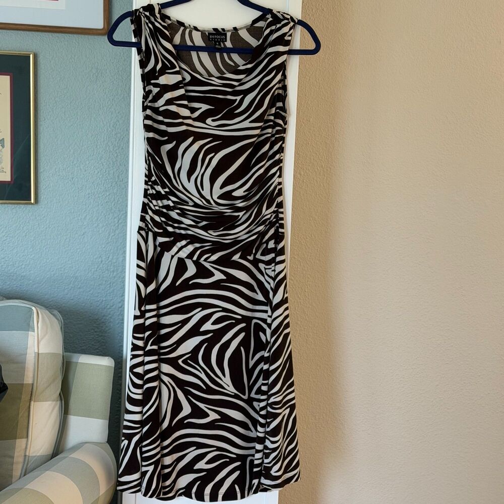 Vintage Y2K Going Out Zebra Print Cowl Neck Midi Dress - S